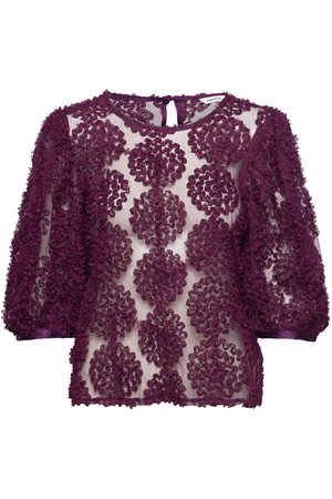 BUBBLEROOM Nadja 3D Flower Puff Sleeve Blouse Burgundy