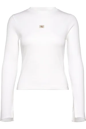 Calvin Klein Woven Label Rib Ls Top White