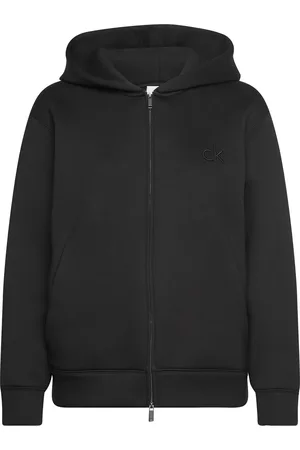 Calvin Klein Viscose Bonded Ck Emb Zip Hoodie Black