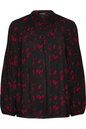 Ralph Lauren Floral Pleated Georgette Blouse Black