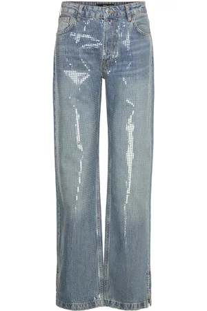 MANGO Jeans With Sequins Under Slits Blue