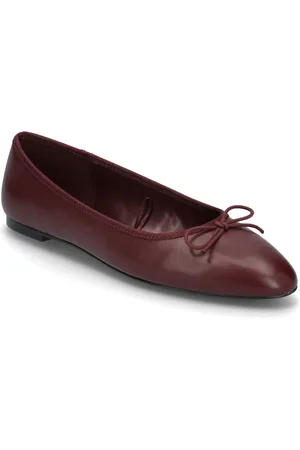 MANGO Leather Ballet Flats Burgundy