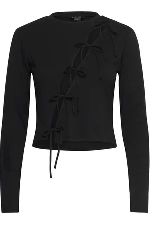 Monki Long Sleeve Tie Top Black