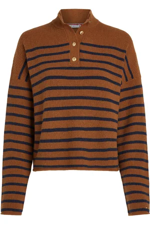 Tommy Hilfiger Gold Button Polo Ls Sweater Brown