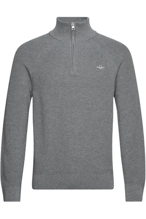 GANT Cotton Wool Rib Half Zip Grey
