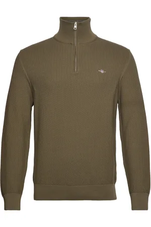 GANT Cotton Micro Textured Half Zip Green