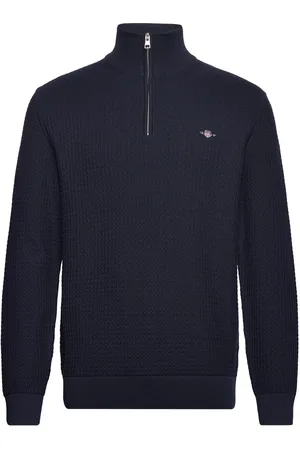 GANT Cotton Textured Half Zip Navy