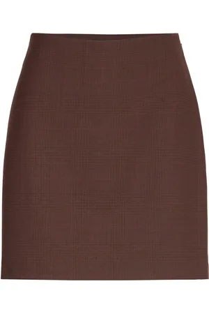 Ralph Lauren Glen Plaid Wool-Blend Pencil Miniskirt Brown