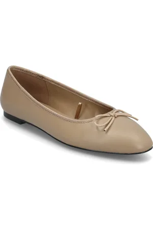 MANGO Leather Ballet Flats Beige