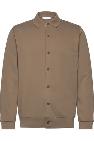 Lindbergh Jersey Button Through Pique L/S Brown