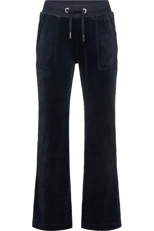 Juicy Couture Tonal Embro Velour Patch Pocket Wide Leg Navy