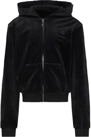 Juicy Couture Tonal Embro Velour Zip Thru Hoodie Black