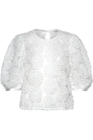 BUBBLEROOM Nadja 3D Flower Puff Sleeve Blouse White
