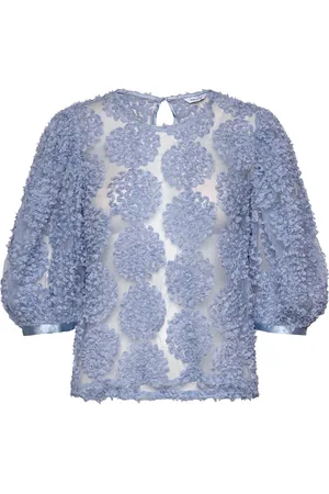 BUBBLEROOM Nadja 3D Flower Puff Sleeve Blouse Blue
