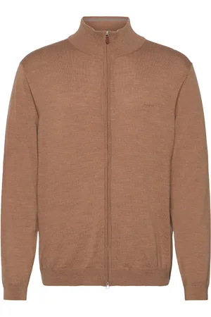 GANT Extrafine Merino Wool Zip Cardigan Beige
