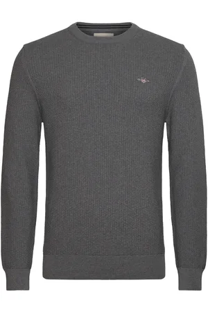 GANT Cotton Micro Textured C-Neck Grey