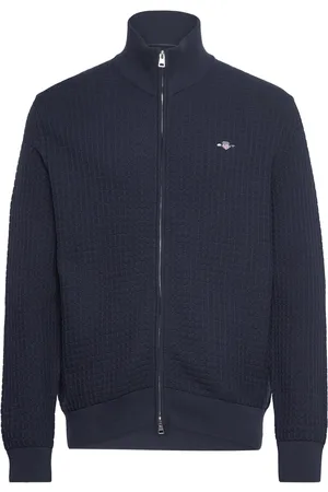 GANT Cotton Textured Zip Cardigan Navy