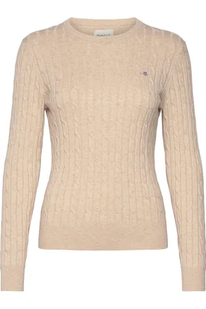 GANT Stretch Cotton Cable C-Neck Beige