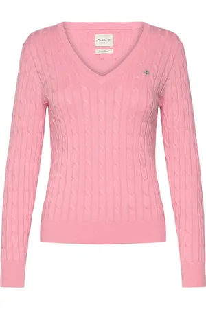 GANT Stretch Cotton Cable V-Neck Pink