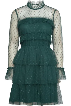 BUBBLEROOM Rhoda Dotted Mesh L/S Dress Green