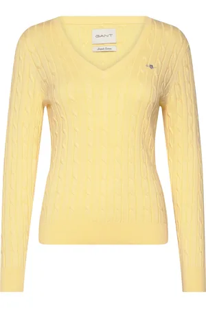 GANT Stretch Cotton Cable V-Neck Yellow