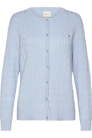 GANT Stretch Cotton Cable Cardigan Blue