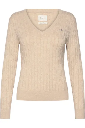 GANT Stretch Cotton Cable V-Neck Beige
