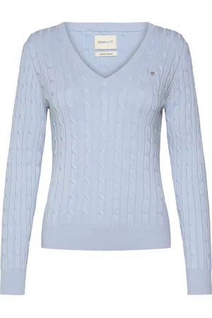 GANT Stretch Cotton Cable V-Neck Blue