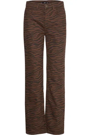 MANGO Zebra-Print Straight-Fit Jeans Brown