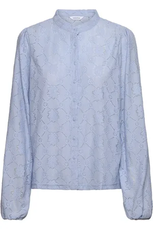 BUBBLEROOM Long Sleeve Button Blouse Blue