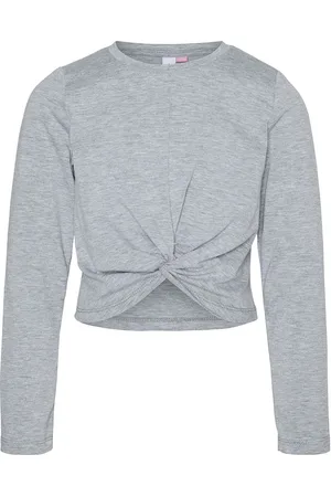 VERO MODA Vmjoy Ls Knot Top Jrs Girl Grey