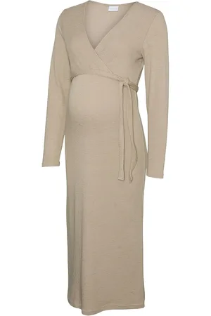 Mama;licious Mlfrederikke Tess Ls Jrs Midi Dress 2F Beige