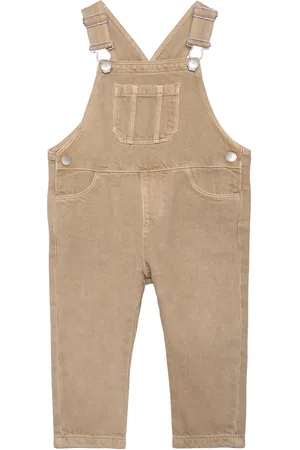 MANGO Long Denim Dungarees Beige