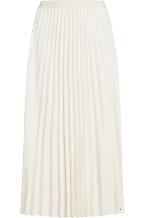 Tommy Hilfiger Fluid Pleated Pull On Midi Skirt Cream