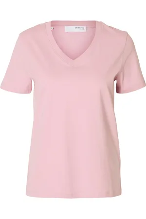 SELECTED Slfmyessential Ss V-Neck Tee Noos Pink