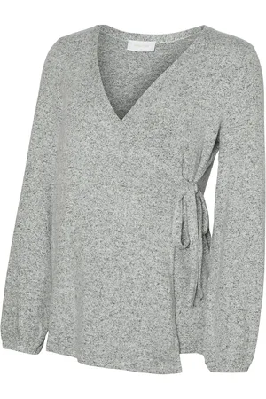 Mama;licious Mlalice Tess Ls Jrs Wrap Top 2F Grey