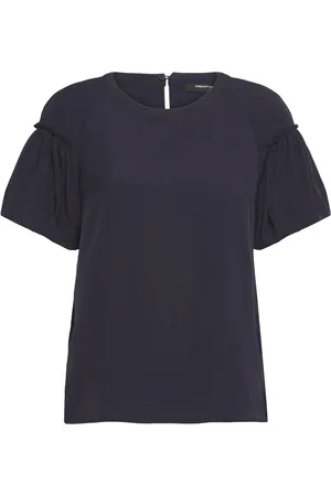 French Connection Crepe Light Puff Sleeve Top Navy