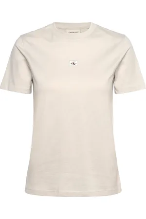 Calvin Klein Woven Label Regular Tee Beige