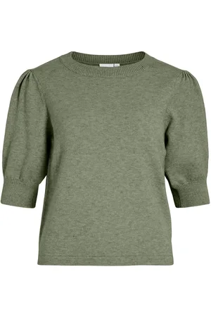 VILA Viril 2/4 Sleeve O-Neck Knit Top - Noos Green