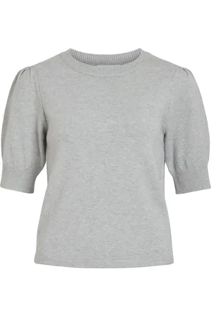 VILA Viril 2/4 Sleeve O-Neck Knit Top - Noos Grey