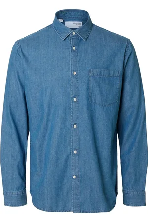 SELECTED Slhregcarlo Denim Ls Shirt Noos Blue