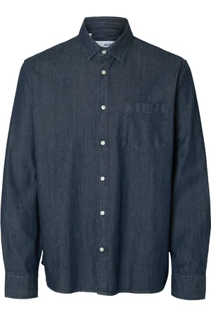 SELECTED Slhregcarlo Denim Ls Shirt Noos Navy