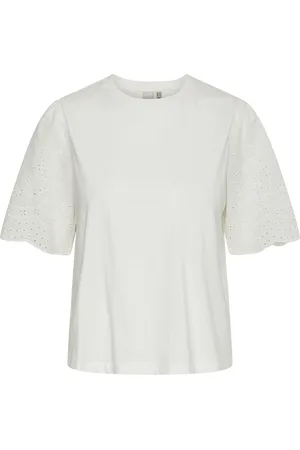 Y.A.S Lex Ss Top W. Emb Sleeves S. Noos White