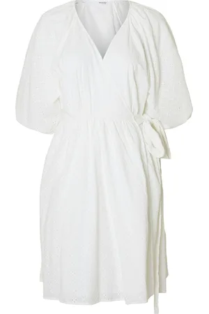 SELECTED Slfhannah 2/4 Short Wrap Broderi Dress D White