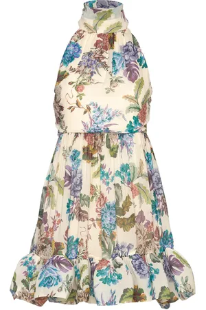By Malina Fern Halterneck Ruffled Mini Dress Beige