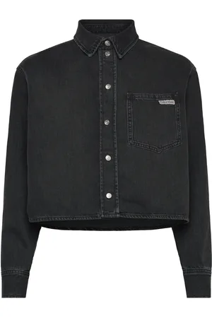 Calvin Klein Cropped Dad Denim Shirt Black