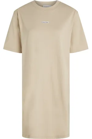 Calvin Klein Placed Inst Tee Dress Beige
