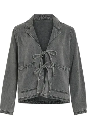 VILA Vikiki L/S Tie Denim Jacket Dgd Grey