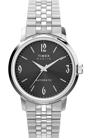 Timex Marlin Automatic 40Mm Sst Case Black Dial Brown Leather Strap Silver