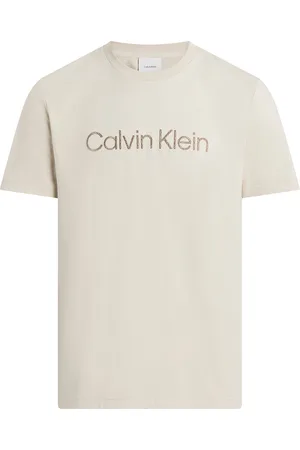 Calvin Klein Textured Embroidery Logo T-Shirt Cream